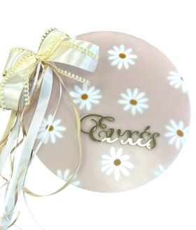 Βιβλίο Ευχών Βάπτισης Plexiglass στρόγγυλο με εκτύπωση Μαργαρίτες 