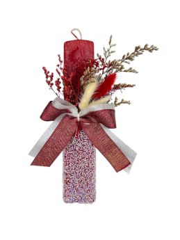 Πασχαλινή Αρωματική Λαμπάδα Χάντρα Βurgundy Flowers