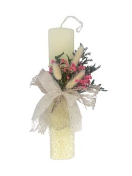 Πασχαλινή Αρωματική Λαμπάδα Χάντρα Ecru Flowers